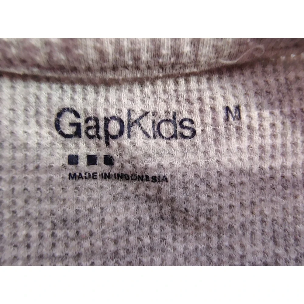 Gap Kids Shirt Boys Sz M Gray Waffle Knit‎ Thermal Long Sleeve Big Logo Pullover